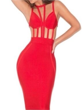 House of CB Red Strappy Cutout Midi Dress